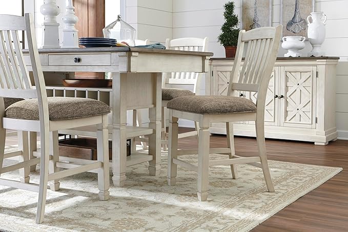 Signature Design by Ashley Bolanburg Rectangular Counter Dining Room Table, 4 Drawers, Seats 6, Storage Rack, Wood, 60" W x 40" D x 36" H, White & Brown