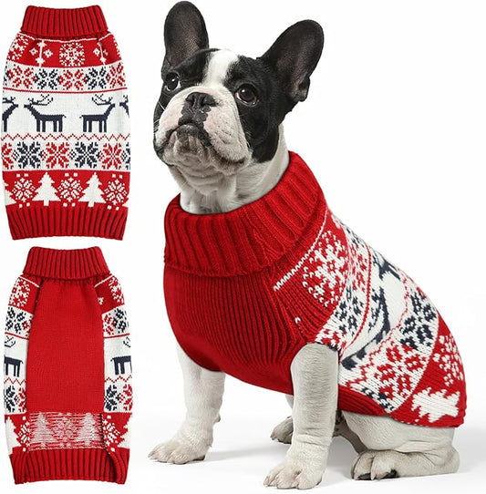Christmas Dog Sweaters for Small Large Dogs Girl, Soft Warm Pup Dogs Shirt, Turtleneck Dog Sweaters for Medium Large Dogs, Double Knitting Collar for Outdoors Playing, Warm Dog Cat Clothes Red M