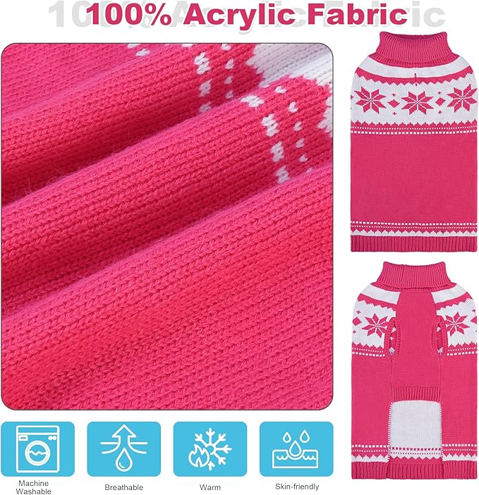Mihachi Dog Sweater - Winter Coat Apparel Clothes with Colorful Stripes for Cold Weather, Pink L