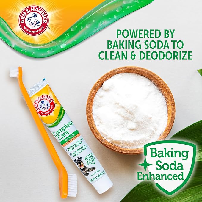 Arm & Hammer Complete Care Dental Gel Dog Toothbrush Kit, Gel Dog Toothpaste, Toothbrush, Finger Brush, Fresh Breath, Tartar Control, Baking Soda Enhanced Pet Dental Supplies, Chicken Flavor, 2.5oz