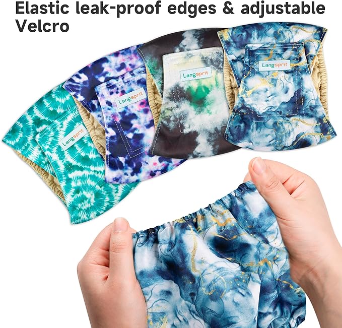 Male Dogs Diapers Belly Bands(4Pack), Washable Reusable Male Boy Doggy Wraps Panties for Doggie Puppy Pooping Potty Training Incontinence Marking Pañal para Perro Tie Dye Small