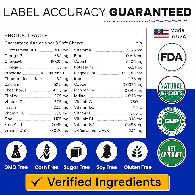 Dog Vitamins & Supplements Chewable - Glucosamine Omega Probiotics - Dog Vitamins for Skin & Coat, Hip & Joint & Gut Health - Adult & Senior, Small & Large Breed - 120 Ct Beef
