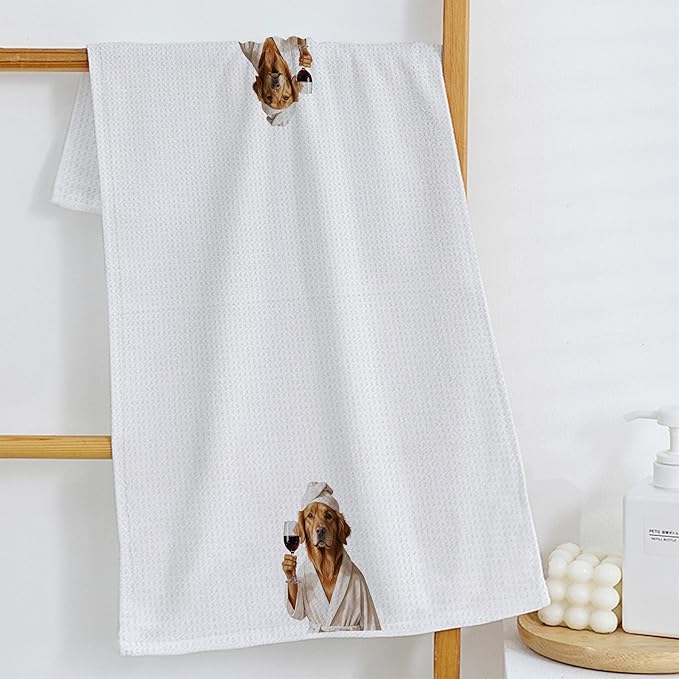 Funny Golden Retriever Bathroom Hand Towels, Dog Bathroom Decor, Trendy Golden Retriever Hand Towels for Bath Room Washroom Spa Gym Decor, 16x24 Inch Set of 2