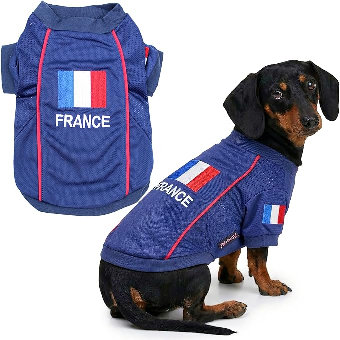 Parisian Pet Team France Dog Jersey - Breathable Mesh Puppy Football Jersey - Lightweight Stretch Sporty Dog Clothes - Summer Shirts for Large Dogs - Soccer Jersey for Dogs - Sportswear Pet Clothes