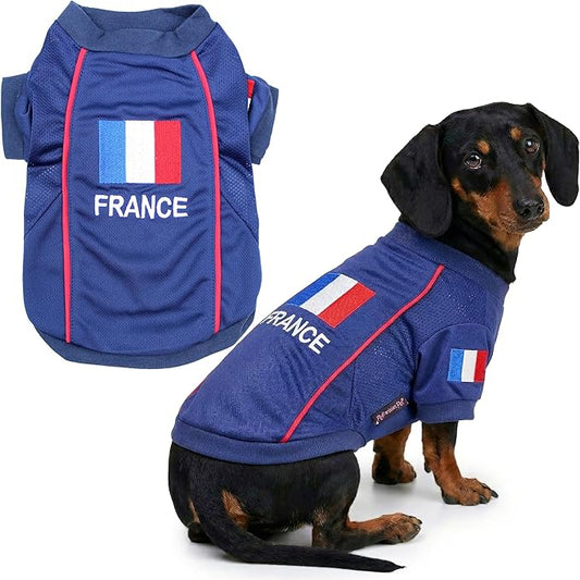 Parisian Pet Team France Dog Jersey - Breathable Mesh Puppy Football Jersey - Lightweight Stretch Sporty Dog Clothes - Summer Shirts for Large Dogs - Soccer Jersey for Dogs - Sportswear Pet Clothes