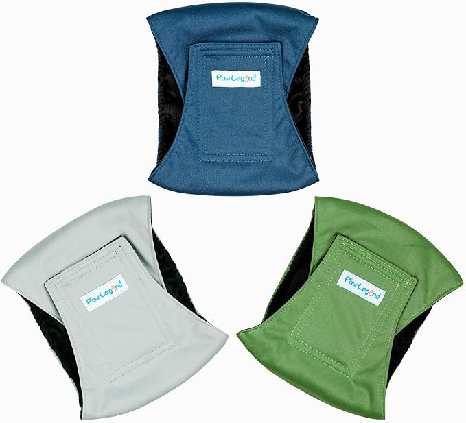 Paw Legend Washable Dog Belly Band Wrap Diapers for Male Dog | High Absorbing Puppy & Doggy Diapers Male (3 Pack,Army,Grey,Navy,Medium)