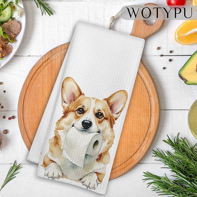 Funny Welsh Corgi Gifts Bathroom Hand Towels, Gifts for Corgi Lovers, Dog Lover Gifts Decorative Hand Towels for Kids Guest Bathroom Washroom Half Bath, 16x24 Inch