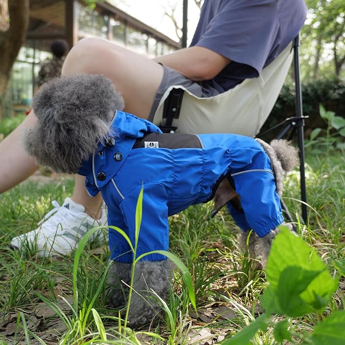 LOVELONGLONG Waterproof Dog Raincoat with Removable Hood – Outdoor Full Body Dog Jacket, Windproof Snowproof Shell Suit – All Season Pet Rain Gear Blue XL