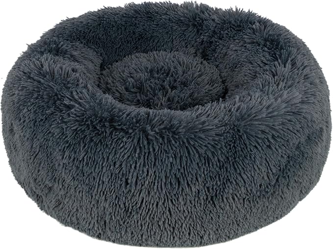 Best Pet Supplies Round Calming Dog Bed for Small, Medium & Large Dogs, Plush Donut Cuddler Pet Bed w/Raised Rim for Head, Neck Support, Anti-Slip Bottom Washable Bed - Gray, 27 x 27 x 7.5