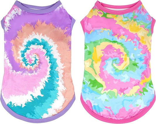 Tie Dye Dog Shirts for XS Extra Small Dogs Girl Female Pink Purple Puppies Doggies Sleeveless Tank Top Tee Clothes Vest Pet Apparel Streetwear Garment Lightweight Stretchable Outfit XS Pack of 2