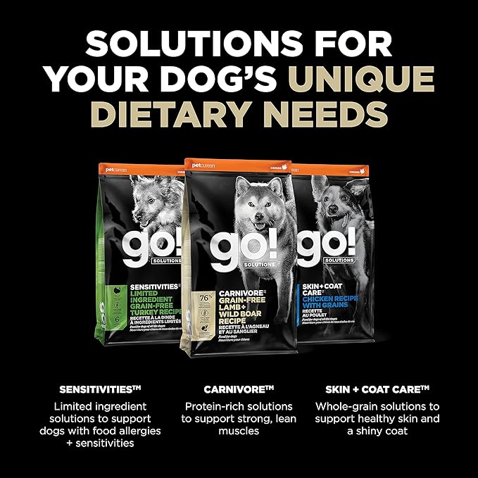 Go! Solutions Carnivore Lamb + Wild Boar Grain-Free Dry Dog Food, Our Highest-Protein Kibble Made with Real Meat, Pumpkin & Probiotics for Good Digestion, for Puppies, Adults & Seniors, 3.5 lb Bag