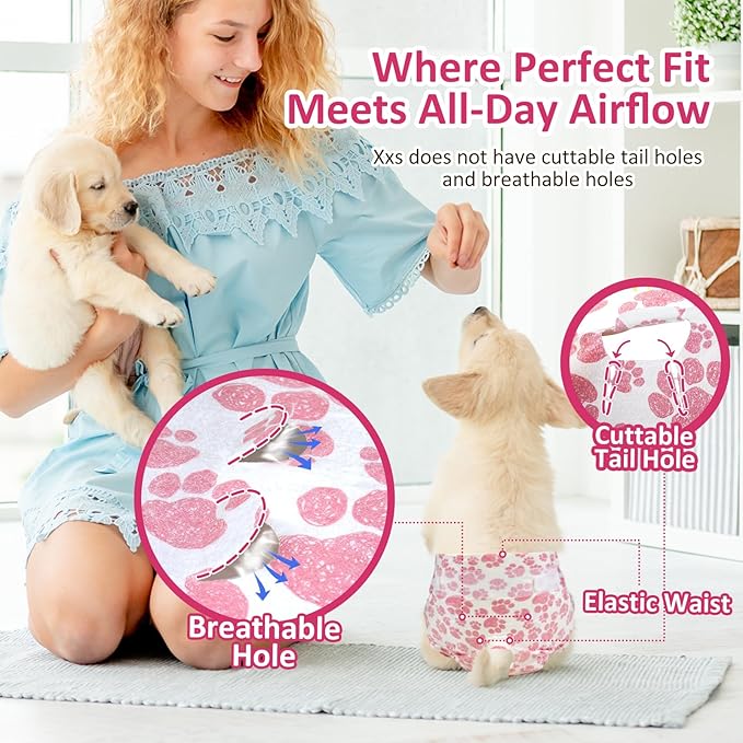 Dono Dog Diapers Female, Disposable Doggie Diapers, Super Absorbent Puppy Diapers with Adjustable Tail Hole, Wetness Indicator for Cats Doggy in Heat Period, Medium, 32 Count