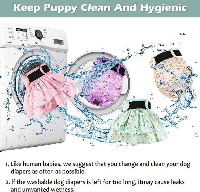 Washable Female Dog Diapers Skirt(4 Pack) - Reusable Doggie Diapers with Adjustable Snaps, High Absorbency Leak-Proof Puppy Diapers for Female Dog in Heat, Period, Incontinence XL