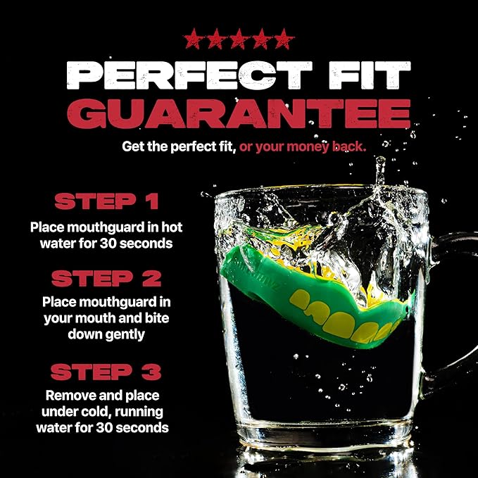 SAFEJAWZ Mouth Guard, Dual Layer Mouthguard for Youth with Case, Easy Fit Remoldable Mouthpiece for Football, Boxing, Lacrosse, MMA, Basketball & All Contact Sports (Kids <11 Years, Ogre Green)
