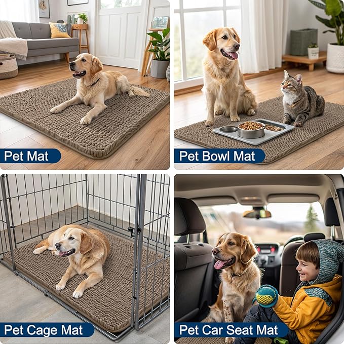 Smiry Dog Door Mat for Muddy Paws 47x32, Absorbs Moisture and Dirt Doormat, Non-Slip Washable Quick Dry Chenille Front Door Mat Indoor Entrance, Entryway Carpet for Inside Floor, Camel