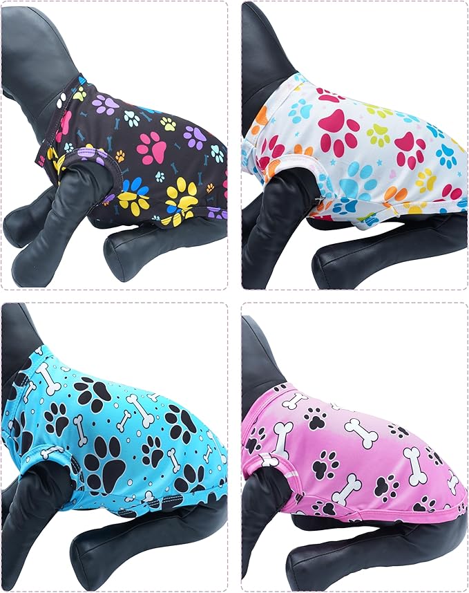 PET SHOW 4 Pack Paw Bone Printed Dog Clothes Shirts Soft Dog Vest Lightweight Sleeveless Cats Doggies T-Shirts Puppies Tank Top Tee Cat Clothes for Small Medium Dogs White Black Pink Blue L