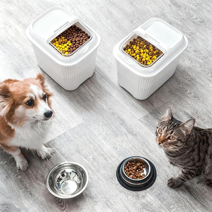 4 Pack Sugar Storage Containers Flour Bin with Wheels Large Pet Dog Food Storage Boxes Measuring Cup Sealed Transparent Flip Lid Portable Household Rice Container Set(30 Lbs)