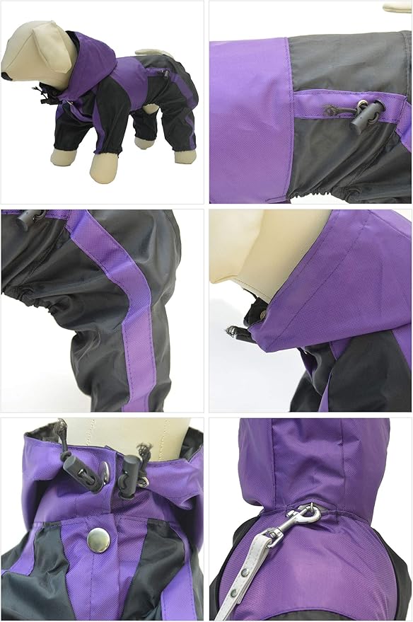 Lovelonglong American Bully Pitbull Dog Hooded Raincoat, Bulldog Rain Jacket Poncho Waterproof Clothes with Hood Breathable 4 Feet Four Legs Rain Coats for Pugs English French Bulldog Purple B-XL