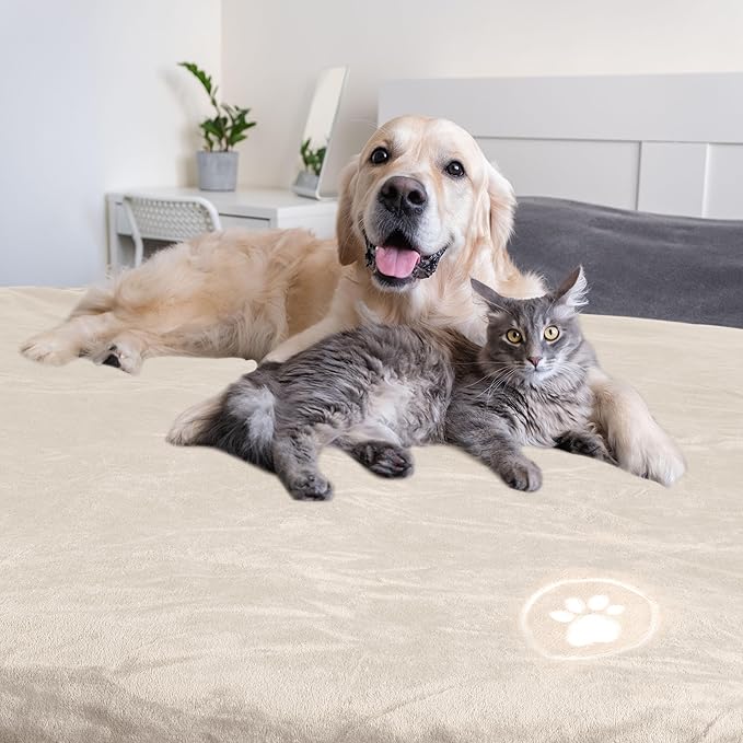 PETMAKER Dog Blanket - 60x70in Reversible Sherpa Blanket - Throw Blankets for Bed, Couch, Crate, or Car - Machine Washable Puppy Essentials (Cream)