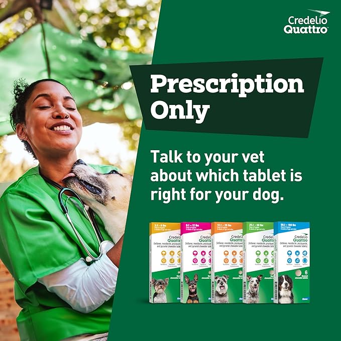 Credelio Quattro Dog Flea & Tick Treatment + Heartworm & Parasite Protection, 50.1-100 lbs (1 Chewable Tablet)