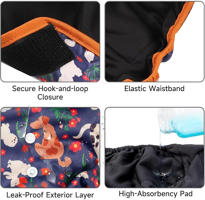 Paw Legend Washable Reusable Female Dog Period Diapers for Heat Doggie Puppy Diapers for Female Dogs (3 Pack,X-Small)