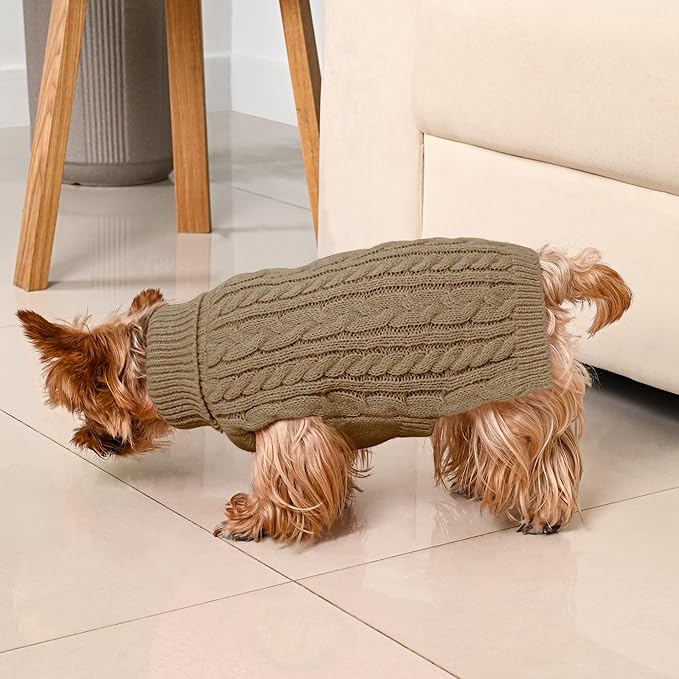 2 Pack Dog Sweaters for Small Dogs Winter Turtleneck Pullover Cable Knit Fleece Stretch Puppy Doggie Chihuahua Toy Poodle Yorkie Pomeranian Boy Girl Pet Clothes (XS, Red & Brown)