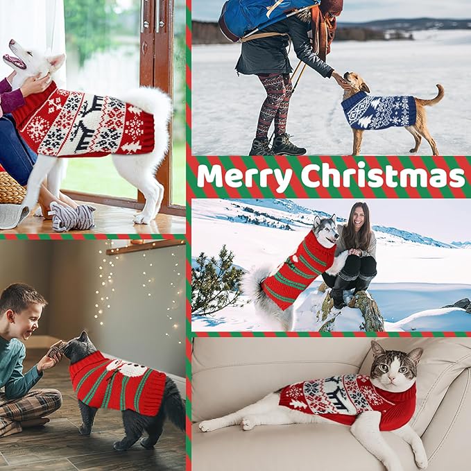 Christmas Dog Sweaters for Small Medium Large Dogs and Cats,Pet Soft Warm Holiday Outfit Girl & Boy,Pup Winter Clothes Turtleneck Double Knitting Collar for Outdoors Playing (Snowman,3X-Large)
