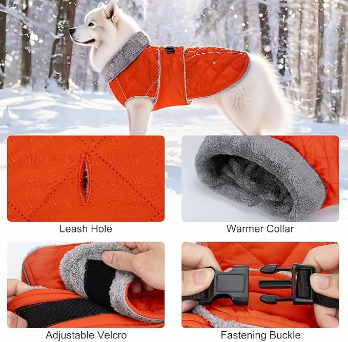 Dog Coat, Warm Dog Winter Coat for Medium Dogs, Waterproof Jacket with Adjustable Buckle & Velcro, Reflective Turtleneck Cold Weather Coats, Pet Fleece Vest Snow Jacket (Orange, M)