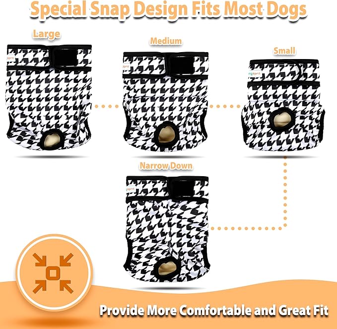 Langsprit Washable Female Dog Diapers (3 Pack) - No Leak Reusable Diapers for Doggy Female in Period - Highly Absorbent Dog Heat Panties with Adjustable Snaps XL