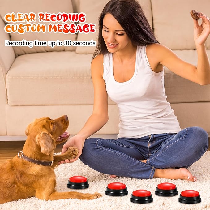 Chumia 12 Pcs Voice Recording Button, Dog Buttons for Communication 30 Second Record & Playback Pet Talking Training Buzzers Funny Gift for Animal Office Home Study Family Game(Red)