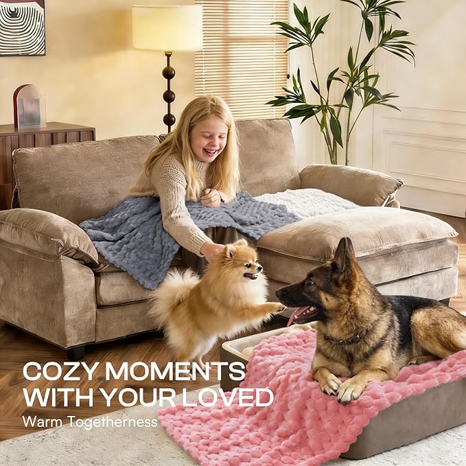 Luciphia 300GSM Fleece Dog Blanket for Small Medium Large Dogs 3D Jacquard 1 Pack 3 Flannel Puppy Cat Pet Throw Blankets Soft Washable Decorative Furniture Protect Pcs3-Grey/White/Pink, S(23''x16'')