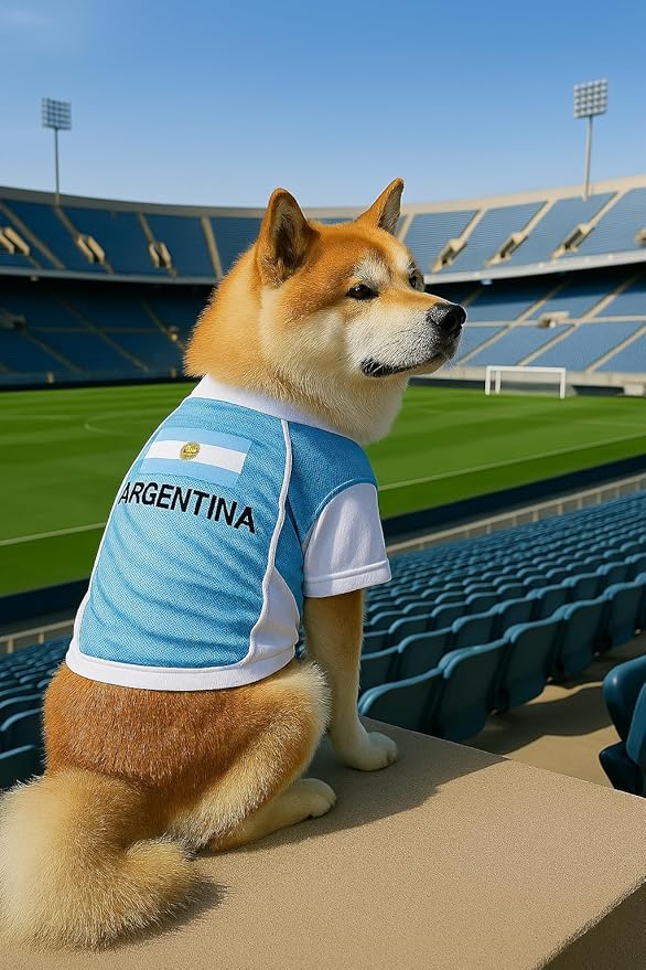 Parisian Pet Team Argentina Dog Jersey - Breathable Mesh Puppy Football Jersey - Lightweight Stretch Sporty Dog Clothes - Summer Shirts for Small Dogs - Soccer Jersey for Dogs - Sportswear Pet Clothes