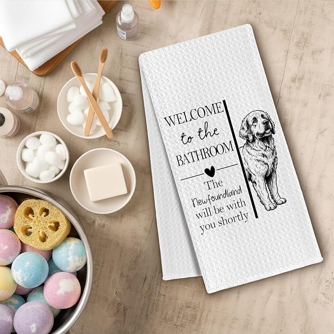 Newfoundland Gifts Bathroom Hand Towels, Newfoundland Dog Owner Lovers Gifts for Women, Funny Dog Decorative Hand Towel for Bathroom Kitchen Decor, 16x24 Inch