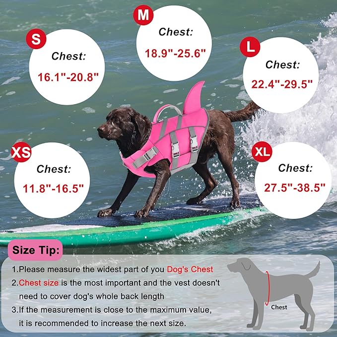 Dogcheer Shark Fin Dog Life Jacket, Adjustable Dog Harness Life Vest for Swimming Boating, Reflective Puppy Swim Vest Pet Flotation Device for Small Medium Large Dogs -Pink, XS