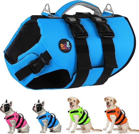 Dogcheer Dog Harness Life Jacket, High Buoyancy Neoprene Dog Life Vest for Swimming Boating, Adjustable Puppy Swim Vest Reflective Pet Float Vest for Small Medium Large Dogs - Blue, M