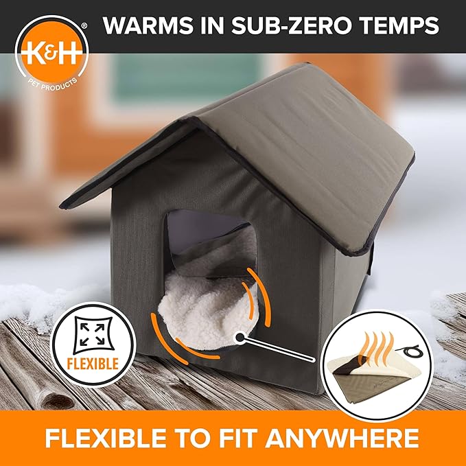 K&H Pet Products Lectro-Soft Orthopedic Outdoor Heated Cat Bed for Outdoor Cat Houses, Safety Listed Automatic Warming Pad, Soft and Flexible, Waterproof, Washable Cover - Small 18 X 14in Tan 20W