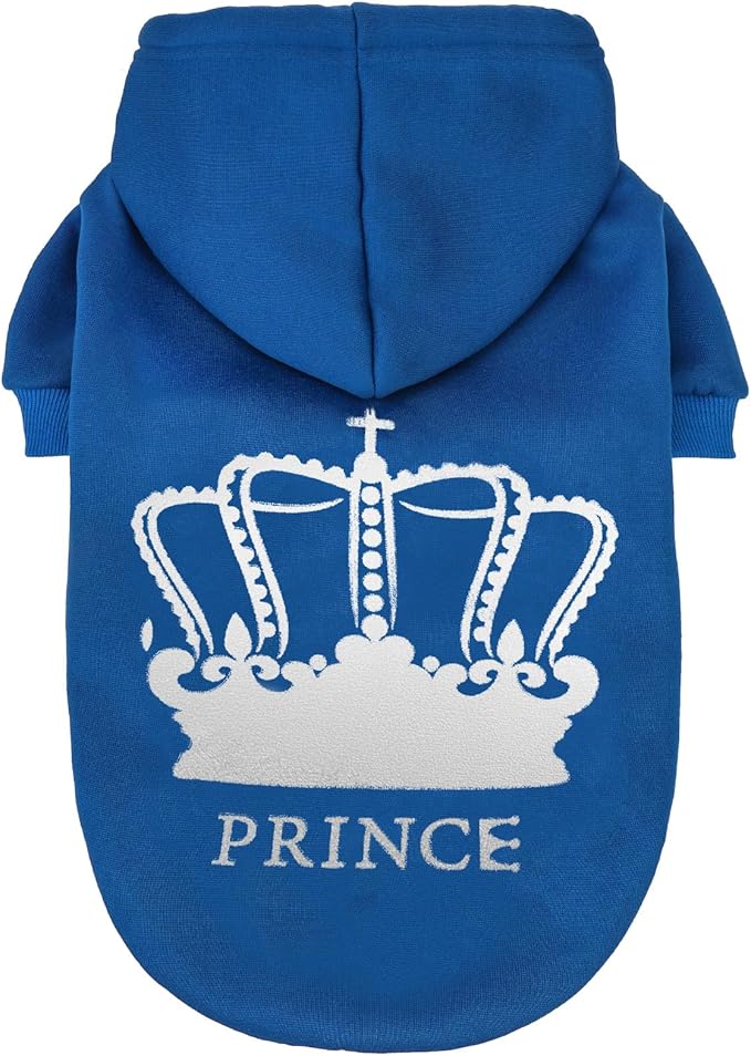 EXPAWLORER Prince Dog Hoodie for Boy - Hooded Doggie Sweater with Leash Hole, Cold Weather Clothes,Sweatshirt with Pocket, Pet Warm Outfit, Winter Coats for XS-XXL Dogs