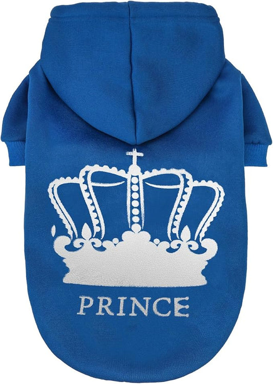 EXPAWLORER Prince Dog Hoodie for Boy - Hooded Doggie Sweater with Leash Hole, Cold Weather Clothes,Sweatshirt with Pocket, Pet Warm Outfit, Winter Coats for XS-XXL Dogs