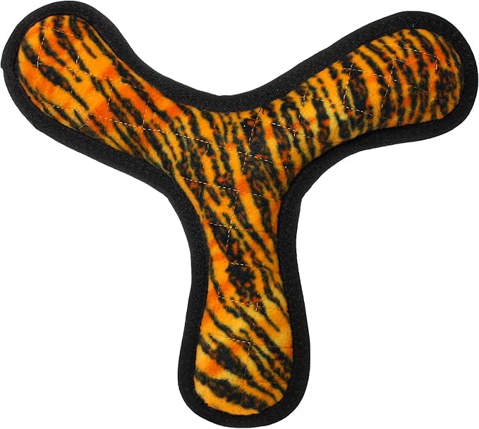 TUFFY - World's Tuffest Soft Dog Toy - MEGA -Multiple Layers. Made Durable, Strong & Tough. Interactive Play (Tug, Toss & Fetch). Machine Washable & Floats (Boomerang Tiger, Large 2 Pack)