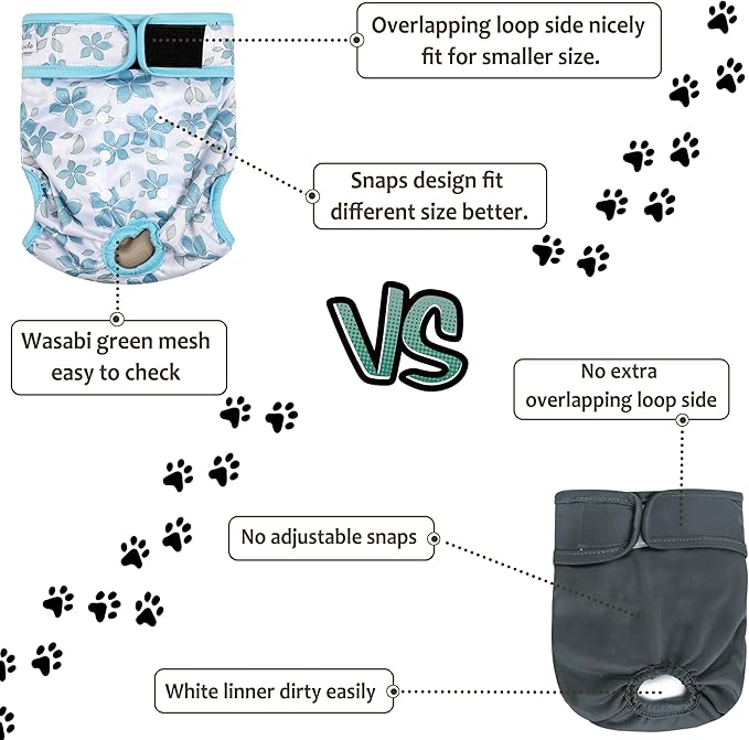 Washable Female Dog Diapers (3 Pack) - No Leak Reusable Diapers for Doggy Female in Period - Highly Absorbent Dog Heat Panties with Adjustable Snaps M