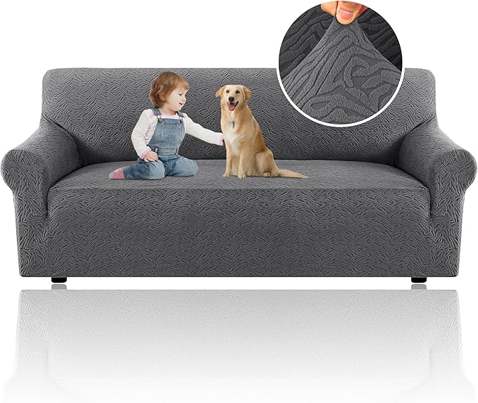 H.VERSAILTEX Slipcovers for Couches and Sofas 1 Piece Super Stretch Sofa Covers Pet Protector Furniture Covers for Dogs Cats Spandex Jacquard Fabric Leopard Pattern(Sofa, Grey)
