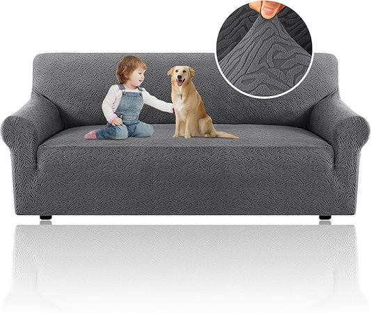 H.VERSAILTEX Slipcovers for Couches and Sofas 1 Piece Super Stretch Sofa Covers Pet Protector Furniture Covers for Dogs Cats Spandex Jacquard Fabric Leopard Pattern(Sofa, Grey)