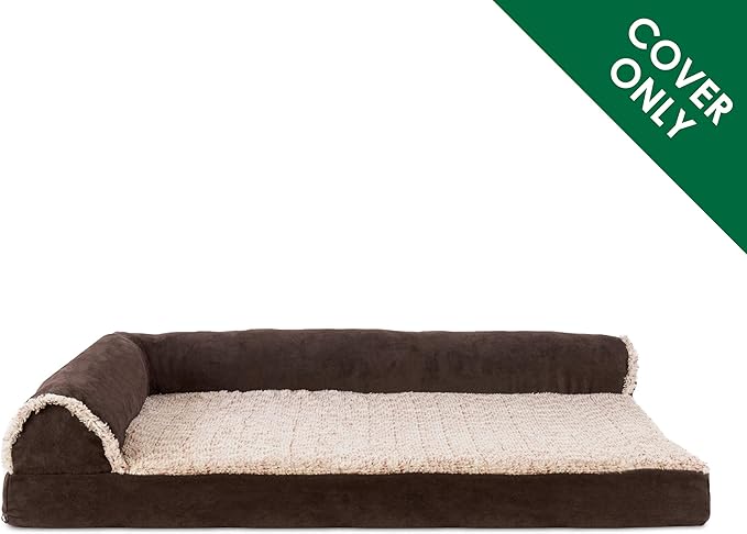 Furhaven Replacement Dog Bed Cover Two-Tone Faux Fur & Suede L Shaped Chaise, Machine Washable - Espresso, Jumbo (X-Large)