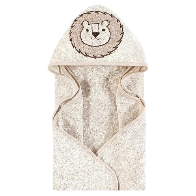 Hudson Baby Cotton Animal Face Hooded Towel, Neutral Safari, One Size