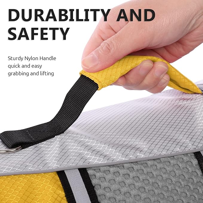 Queenmore Dog Life Jacket Swimming Vest Small Medium Dogs Neoprene Life Vest Lightweight Reflective Dog Lifesaver for Boating Kayaking Yellow,XS