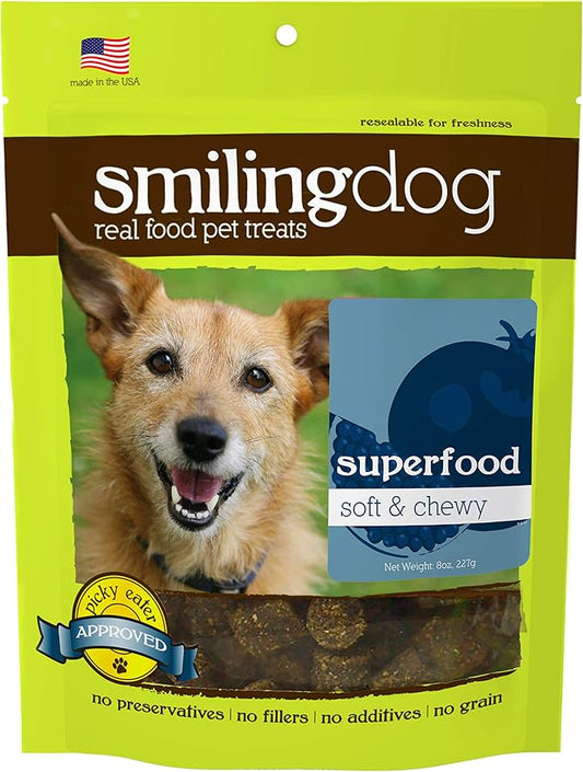 Herbsmith Smiling Dog Treats - Soft and Chewy Dog Treats for Senior Dogs – Dog Training Treats - Superfood Wellness Treats for Dogs - 8 oz