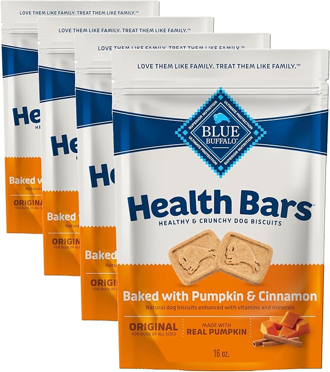 Blue Buffalo Health Bars Crunchy Dog Biscuits,Oven-Baked with Natural Ingredients,Pumpkin & Cinnamon,16-oz Bag,(Pack of 4)