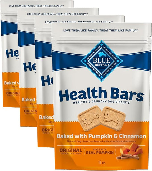 Blue Buffalo Health Bars Crunchy Dog Biscuits,Oven-Baked with Natural Ingredients,Pumpkin & Cinnamon,16-oz Bag,(Pack of 4)
