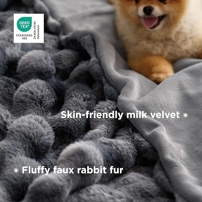 Bedsure GentleSoft Fluffy Fuzzy Tie-dye Grey Throw Blanket for Men, Soft Cozy Minky Fleece Faux Fur Blanket for Couch, Mens Room Decor Charcoal Gray Bed Cover, Thick Warm Plush Gifts for Dad, Him