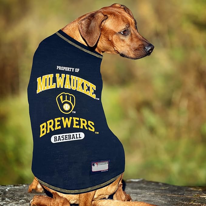 MLB Milwaukee Brewers Dog T-Shirt, X-Small. - Licensed Shirt for Pets Team Colored with Team Logos. - Premium Stretchable Materials for The Comfort of Your Dog & cat.